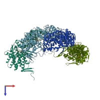 PDB entry 3rus coloured by chain, top view.