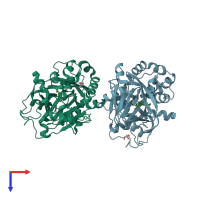 PDB entry 3rvh coloured by chain, top view.