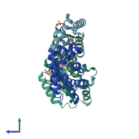 PDB entry 3s1j coloured by chain, side view.