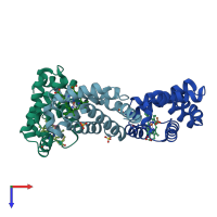 PDB entry 3s1j coloured by chain, top view.