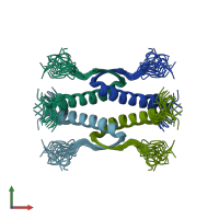 PDB entry 3sak coloured by chain, ensemble of 23 models, front view.