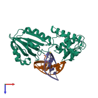 Hetero trimeric assembly 1 of PDB entry 3saw coloured by chemically distinct molecules, top view.