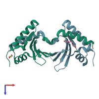 PDB entry 3sb1 coloured by chain, top view.