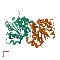 PDB entry 3sf8 coloured by chain, top view.