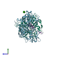 PDB entry 3sfc coloured by chain, side view.