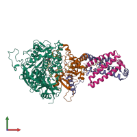 PDB entry 3sfe coloured by chain, front view.