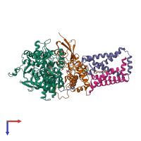 PDB entry 3sfe coloured by chain, top view.