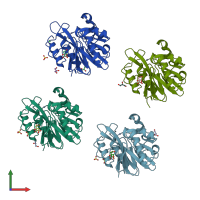 PDB entry 3sfp coloured by chain, front view.