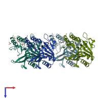 PDB entry 3sfp coloured by chain, top view.