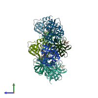 PDB entry 3sjo coloured by chain, side view.