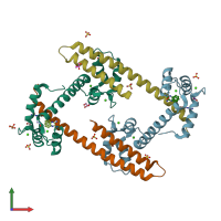 PDB entry 3sjq coloured by chain, front view.