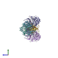 PDB entry 3sle coloured by chain, side view.