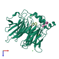 Monomeric assembly 1 of PDB entry 3srg coloured by chemically distinct molecules, top view.