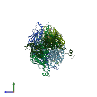 PDB entry 3sso coloured by chain, side view.