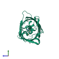 PDB entry 3svb coloured by chain, side view.