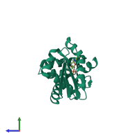 PDB entry 3sz4 coloured by chain, side view.