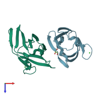 PDB entry 3sz6 coloured by chain, top view.