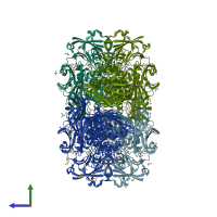 PDB entry 3t0a coloured by chain, side view.