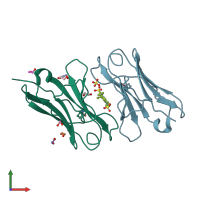 PDB entry 3t0x coloured by chain, front view.