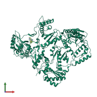 Homo dimeric assembly 1 of PDB entry 3t19 coloured by chemically distinct molecules, front view.