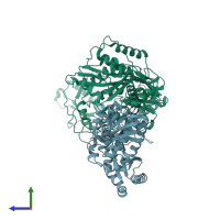 PDB entry 3t19 coloured by chain, side view.