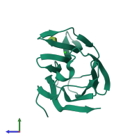 Monomeric assembly 1 of PDB entry 3t1l coloured by chemically distinct molecules, side view.