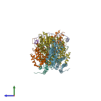 PDB entry 3t5v coloured by chain, side view.