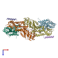 PDB entry 3t5v coloured by chain, top view.
