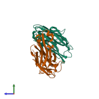 PDB entry 3t65 coloured by chain, side view.