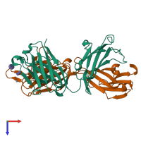 PDB entry 3t65 coloured by chain, top view.