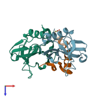 PDB entry 3tcj coloured by chain, top view.