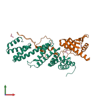 Hetero dimeric assembly 2 of PDB entry 3tgo coloured by chemically distinct molecules, front view.