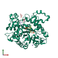 PDB entry 3tjl coloured by chain, front view.