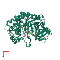 PDB entry 3tjl coloured by chain, top view.