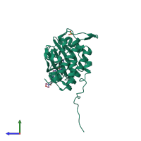 Monomeric assembly 1 of PDB entry 3tkh coloured by chemically distinct molecules, side view.