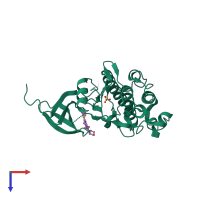 Monomeric assembly 1 of PDB entry 3tkh coloured by chemically distinct molecules, top view.