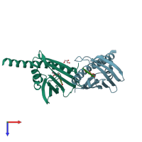 PDB entry 3tl1 coloured by chain, top view.