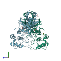 PDB entry 3tlo coloured by chain, side view.