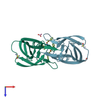 PDB entry 3tof coloured by chain, top view.