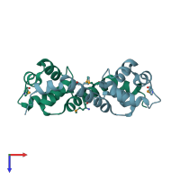 PDB entry 3trb coloured by chain, top view.