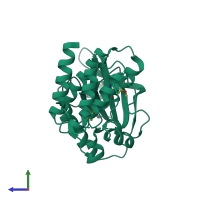 PDB entry 3tuc coloured by chain, side view.