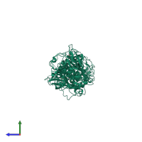 Homo dimeric assembly 2 of PDB entry 3twj coloured by chemically distinct molecules, side view.