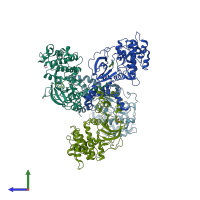 PDB entry 3twj coloured by chain, side view.