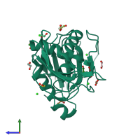 PDB entry 3tyt coloured by chain, side view.