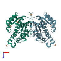 PDB entry 3u09 coloured by chain, top view.