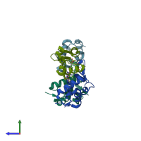 PDB entry 3u15 coloured by chain, side view.