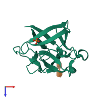 Monomeric assembly 2 of PDB entry 3ud7 coloured by chemically distinct molecules, top view.