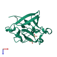 Monomeric assembly 3 of PDB entry 3ud7 coloured by chemically distinct molecules, top view.