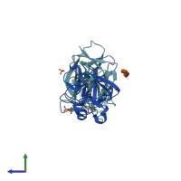 PDB entry 3ud7 coloured by chain, side view.