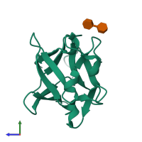 Monomeric assembly 2 of PDB entry 3ud9 coloured by chemically distinct molecules, side view.